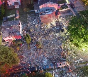 This drone photo shot by Alex Beam and posted on social media, shows the breadth of the devastation from the blast.