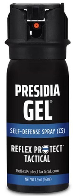Presidia Gel is a target-specific, sticky and rapid-onset CS formulation. The duty belt canister sprays a tight stream of sticky gel up to 15 feet with no blow-back. 