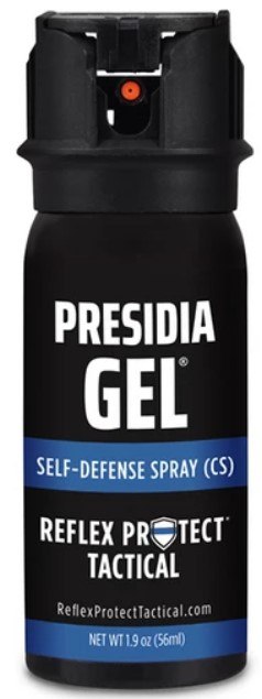 Presidia Gel is a target-specific, sticky and rapid-onset CS formulation. The duty belt canister sprays a tight stream of sticky gel up to 15 feet with no blow-back.