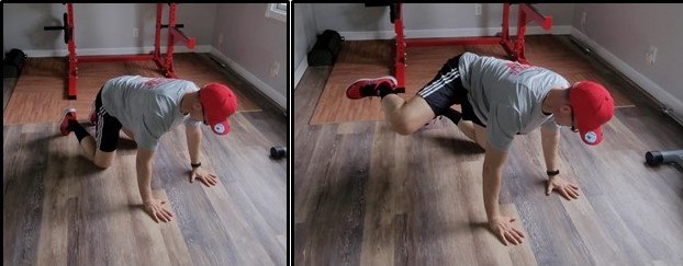 The quadraped fire hydrant is great for strengthening the muscles of the glutes, hips and core, which will help stabilize your hips and reduce strain on the knees.