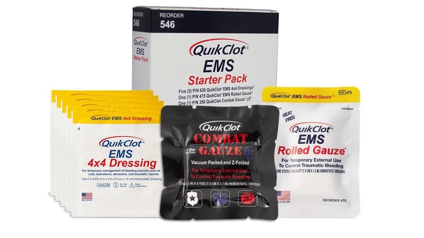 The QuikClot EMS Starter Pack provides tools to help promote faster bleeding control for a variety of injuries encountered in the field.