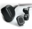 This speaker microphone lets you convert to an external headset with wireless PTT at the slide of a switch