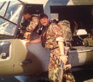 Then Army Captain Rob Lawrence serving as an air assault medical unit officer in Bosnia in the 1990s.