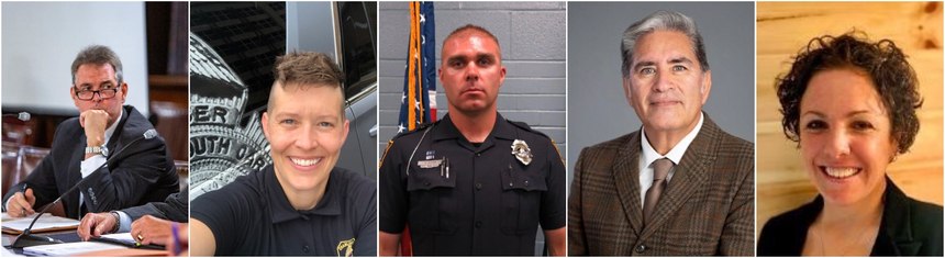 From L-R: Scott L. Bohn, Officer Terry Cherry, Sergeant Matt Cobb, James Dudley and Janay Gasparini, Ph.D.