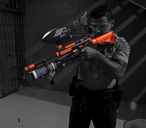 The new SABRE 0.68 caliber irritant projectile carbine launcher for Law Enforcement, Corrections, and Military personnel.