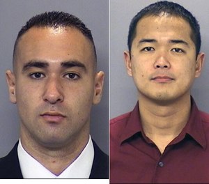 San Diego Police officer Wade Irwin (left), a nine-year veteran who was wounded in a shooting in San Diego's blue-collar Southcrest area on Thursday, July 28, 2016. San Diego Police officer Jonathan DeGuzman (right), a 16-year-veteran, was killed in the shooting Thursday, July 28, 2016. DeGuzman is survived by a wife and two young children.