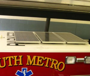 Solar panels mounted on top of the ambulance