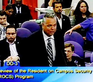 School resource officer Scot Peterson talks during a school board meeting of Broward County, Fla. (Broward County Public Schools via AP, File)