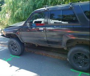 The driver of this SUV struck a group of students on a sidewalk. He has been arrested for investigation of vehicular homicide and vehicular assault. (image courtesy Washington State Police)