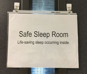 Safe Sleep Room sign alerts co-workers that paramedics are getting sleep before driving home.