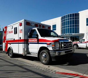 Falck will take over ambulance service in San Diego on November 27. Here, two new ambulances are parked at their new Kearney Mesa facility on Wednesday, Oct. 13, 2021.