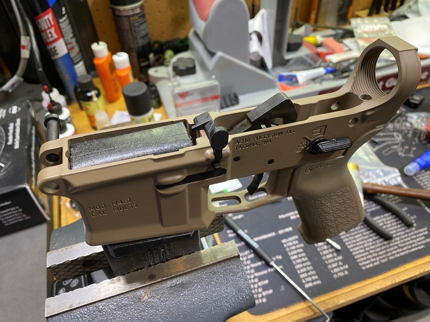 With the trigger and hammer installed, the lower was nearly complete.