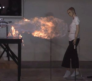 Flame jetting is a phenomenon that occurs when the vapors from a container with a flammable liquid (like gas or alcohol) ignite, causing the container to turn into a kind of flamethrower, propelling a blast of fire that can extend as far as 10 or 15 feet.