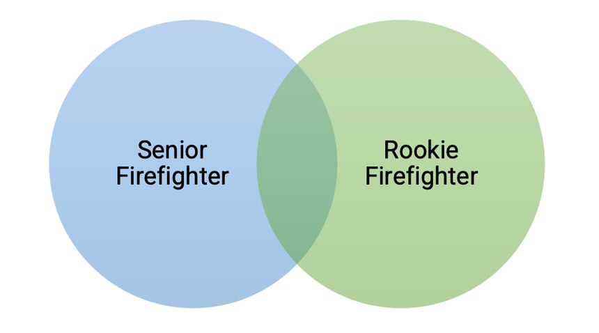 Venn diagram of senior and rookie firefighters contributing to the knowledge base of each other.