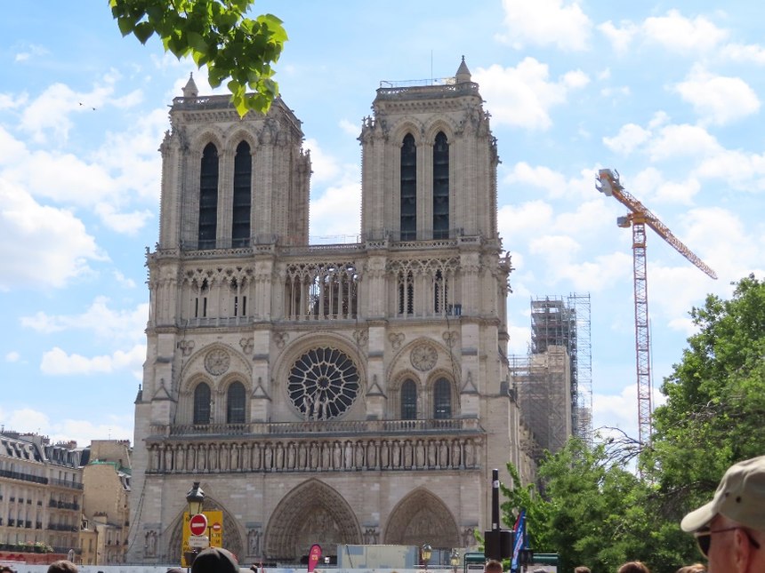 Notre Dame under restoration from the plaza side.