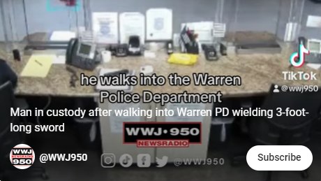 Watch Swordwielding man walks into Mich police station threatens front desk officer Watch Swordwielding man walks into Mich police station threatens front desk officer