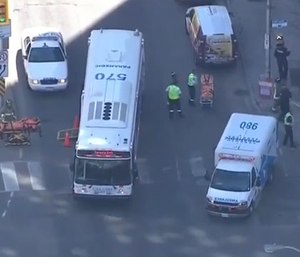 Toronto Paramedic Services responded to the incident with multiple ambulances, quick response vehicles and a mass casualty bus. (Photo/Sky News Live Feed)