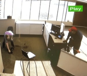 The clerk picked up the gun after the would-be robber dropped it.