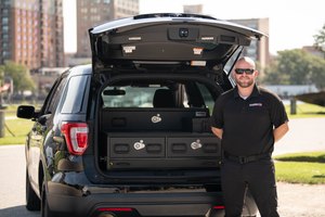Former South Carolina Department of Public Safety Deputy Shane Branham stands by to help design customized storage for law enforcement.
