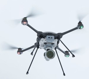 The payload can be swapped in minutes on the FLIR SkyRanger X70. This photo shows the FLIR HDZoom30 mounted below the UAV’s forward-looking visible light and infrared cameras.