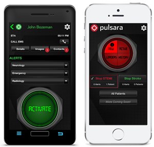 Pulsara's interface on Droid and iPhone. (photo courtesy of Pulsara)