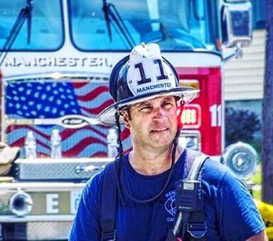 Manchester Captain Steve DesRuisseaux returned to duty Monday, seven months after suffering second- and third-degree burns over more than a third of his body in a Nov. 6 fire.