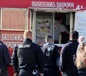 On Wednesday morning, Chef Stephen Coe brought his food truck, Lobsta Love, and its award-winning fare to Stoughton and cooked for the town's first responders.