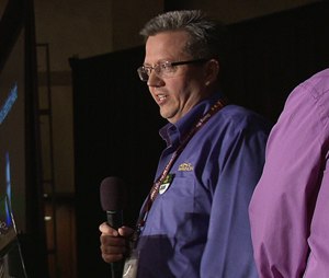Todd Stout accepted the Pinnacle Leadership Award for his work as the founder of FirstWatch, a company that helps public safety agencies turn raw data into useful information. (Image Ray Kemp)
