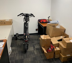 The repair room at the El Centro Campus of Dallas College where Trikke-certified officers can perform many of their own repairs.