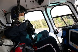 Flight nurse Duane Rorie prepares for a flight at North Colorado Medical Center on Aug. 1 in Greeley, Colorado. Med Evac is celebrating 40 years in Northern Colorado and took members of the media up for a short flight. Med Evac has flown more than 30,000 missions during those 40 years.