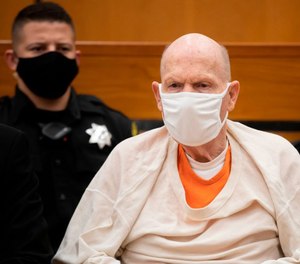 Defendant Joseph James DeAngelo looks on in the courtroom during the third day of victim impact statements at the Gordon D. Schaber Sacramento County Courthouse on Aug. 20, 2020, in Sacramento, California.