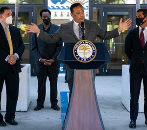 Then-incoming police chief Art Acevedo speaks during a press conference at Miami City Hall in Coconut Grove, Florida on Monday, March 15, 2021.
