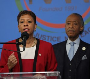 New York City Council Speaker Adrienne Adams (D-Queens) is pictured at the National Action Network's headquarters on Martin Luther King Jr. Day, Jan. 17, 2022.