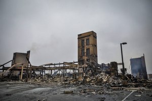 The remains of the Element Boulder Superior Hotel are seen in the aftermath of the Marshall Fire on Dec. 31, 2021 in Louisville, Colo.