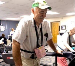 Frank Briggs at the University Hospitals Geauga Medical Center where he undergoes rehabilitation after a heart attack in June. (Photo/Tribune News Service by Bob Gaetjens)