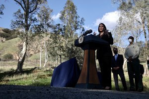 Vice President Kamala Harris announced Friday that the federal government will provide California $600 million to help the state recover from a historically severe wildfire season. Harris appeared at a press conference at the U.S. Forest Service’s Del Rosa Fire Station in San Bernardino.