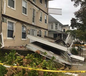Multiple decks collapsed during the annual firefighters weekend injuring several people. (Photo/Tribune News Service)
