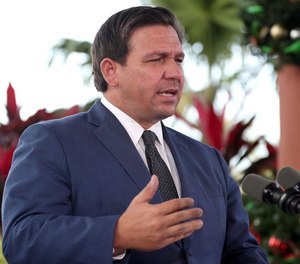 Florida Gov. Ron DeSantis, shown here in April 2021, said on June 16, 2021, that he will send state and local police officers to the Mexican border.