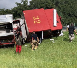 A Jacksonville Fire and Rescue Department fire truck crashed Sunday morning. (Photo/David Jones, First Coast News, Tribune News Service)