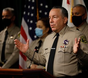 Los Angeles County Sheriff Alex Villanueva during a news conference at the Hall of Justice on May 26, 2021, in Los Angeles.