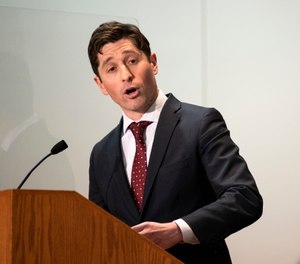 Minneapolis Mayor Jacob Frey speaks at a press conference about public safety in St. Paul, Minnesota.