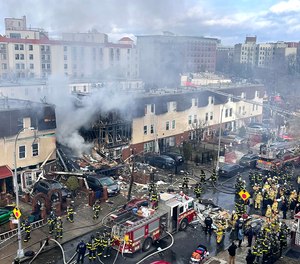 A blast caused a three-story home to collapse in the Bronx borough of New York City on Jan. 18, 2022