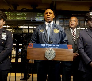 New York City Mayor Eric Adams spoke at the 116th St. and Lexington Ave. subway station in Manhattan in late November.