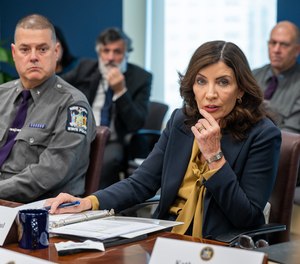 New York Gov. Kathy Hochul holds a roundtable on hate crimes and public safety on Nov. 13, 2023, in New York City.
