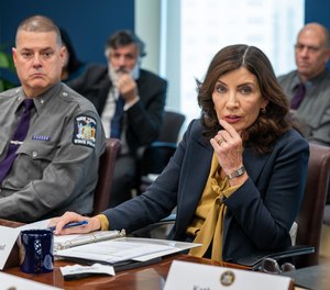 New York Gov. Kathy Hochul holds a roundtable on hate crimes and public safety on Nov. 13, 2023, in New York City.