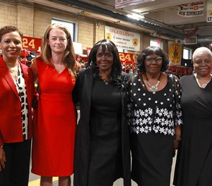 From left to right: New York City Council Speakers Adrienne Adams, FDNY Commissioner Laura Kavanagh, Alabama Civil Rights leaders, Rev. Gwendolyn Cook-Web, Gwendolyn Gamble, Gloria Washington Lewis-Randall and New York State Attorney General Letitia James.