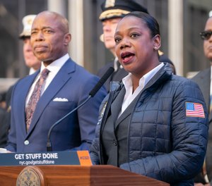 NYPD Commissioner Keechant Sewell speaks during a news briefing on New Year's Eve security in Times Square on Friday, Dec., 30, 2022, in Manhattan, New York.
