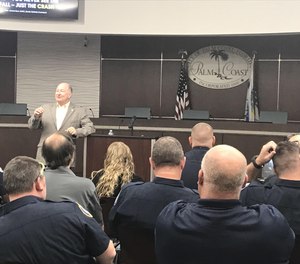 Nationally certified counselor Dwight Bain educates Palm Coast and Flagler Beach firefighters during a recent mental health awareness training session.