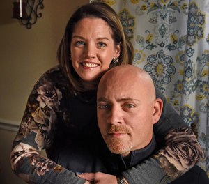 Dan Gosnell with his wife, Noelle, at home. Gosnell, 40, a former Aberdeen police lieutenant, became addicted to opioids after neck surgery, and lost his career after he resorted to stealing drugs from the evidence vault at the police station. Gosnell now counsels addicts as a clinical aide at Harbor Grace Recovery Center, an in-patient addict treatment center. He is sharing his story as a cautionary tale for other cops.