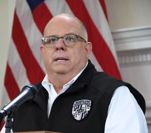 Gov. Larry Hogan holds a news conference at the State House in Annapolis. (Photo/Pamela Wood of Baltimore Sun via TNS)